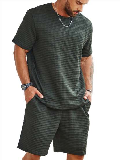 Solid Colored Tee And Drawstring Shorts-Vacay Outfit