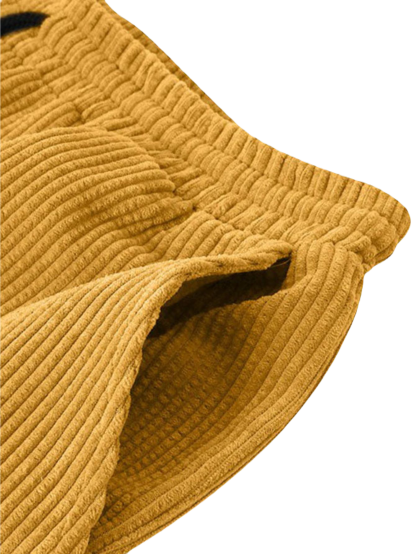 Corduroy Casual Lapel Shirt Shorts Set-Vacay Outfit