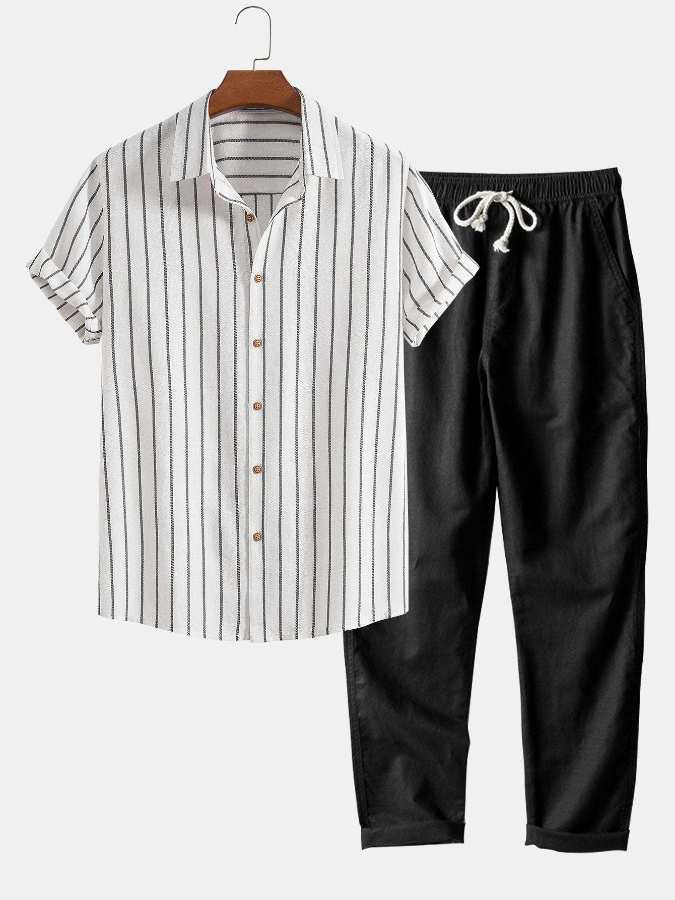 Striped Shirt And Trousers Set-Vacay Outfit
