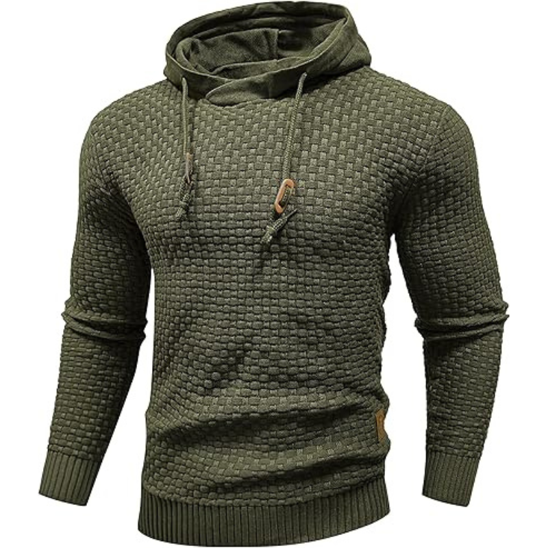 Mens Hooded Sweatshirt Long Sleeve Solid Knitted Hoodie Pullover Sweater