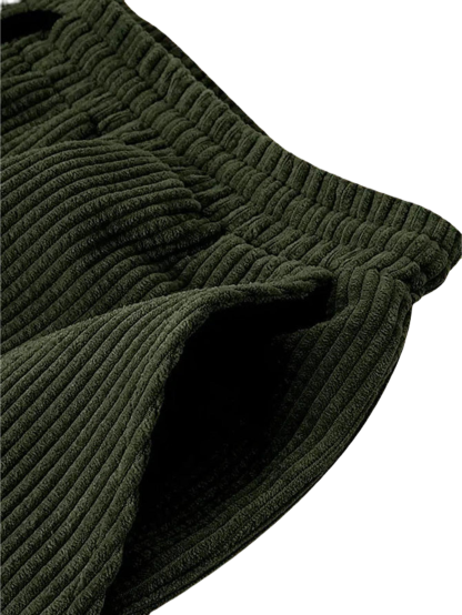 Corduroy Casual Lapel Shirt Shorts Set-Vacay Outfit