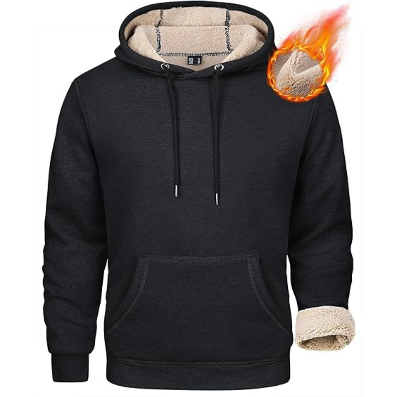 Mens Heavy Hoodie Sherpa Fleece Lined Pullover Thick Winter Hooded Sweatshirt