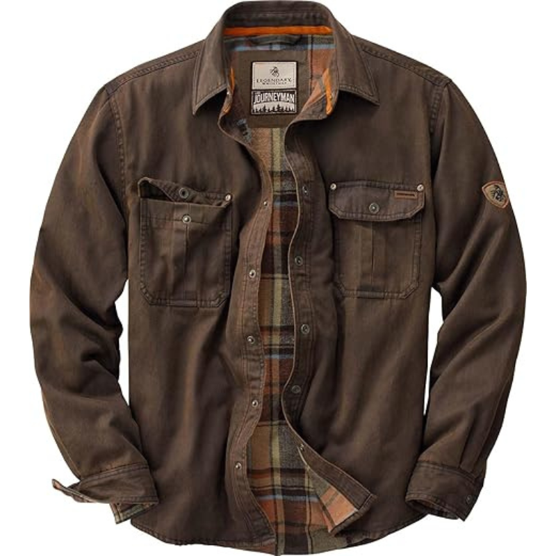 Mens Flannel Lined Shirt Jacket Waxed Cotton Water Resistant