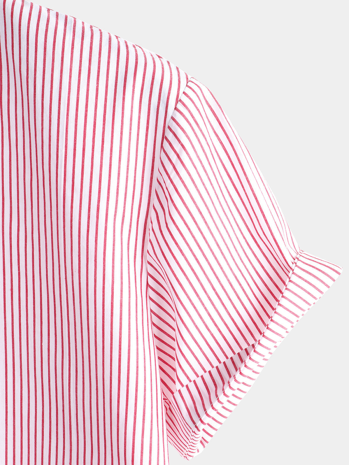 Men Stand Collar Striped Short Sleeve Shirt-Vacay Outfit