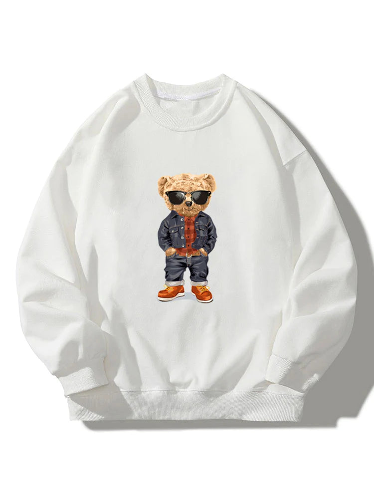 Denim Bear Crew Neck Sweatshirt-Vacay Outfit