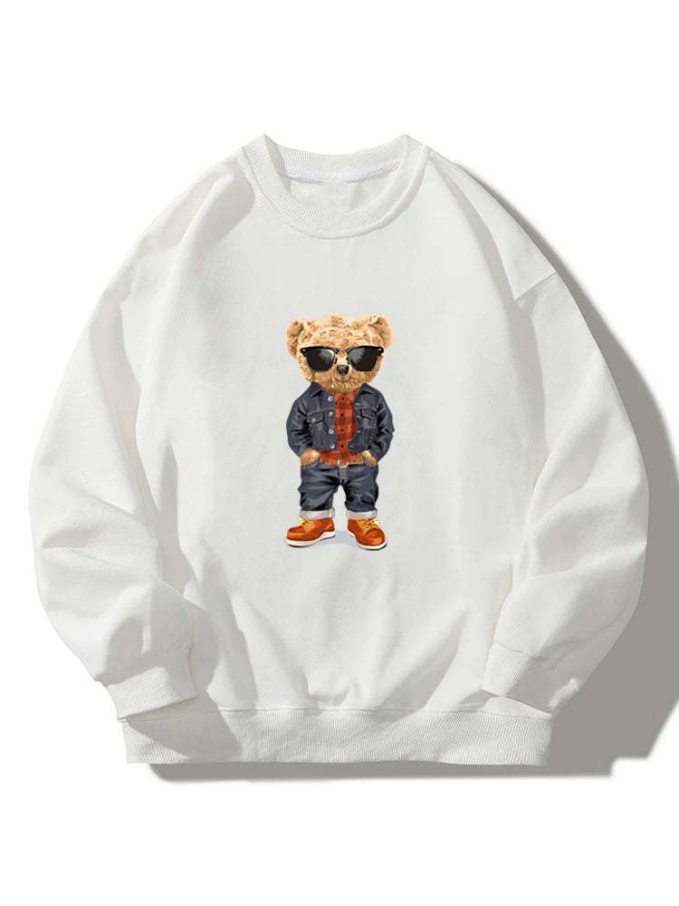 Denim Bear Crew Neck Sweatshirt-Vacay Outfit
