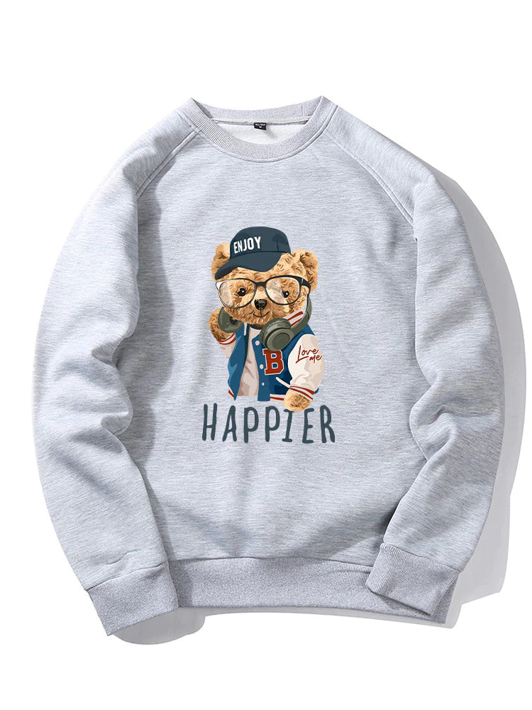 Baseball Jacket Bear Print Sweatshirt-Vacay Outfit