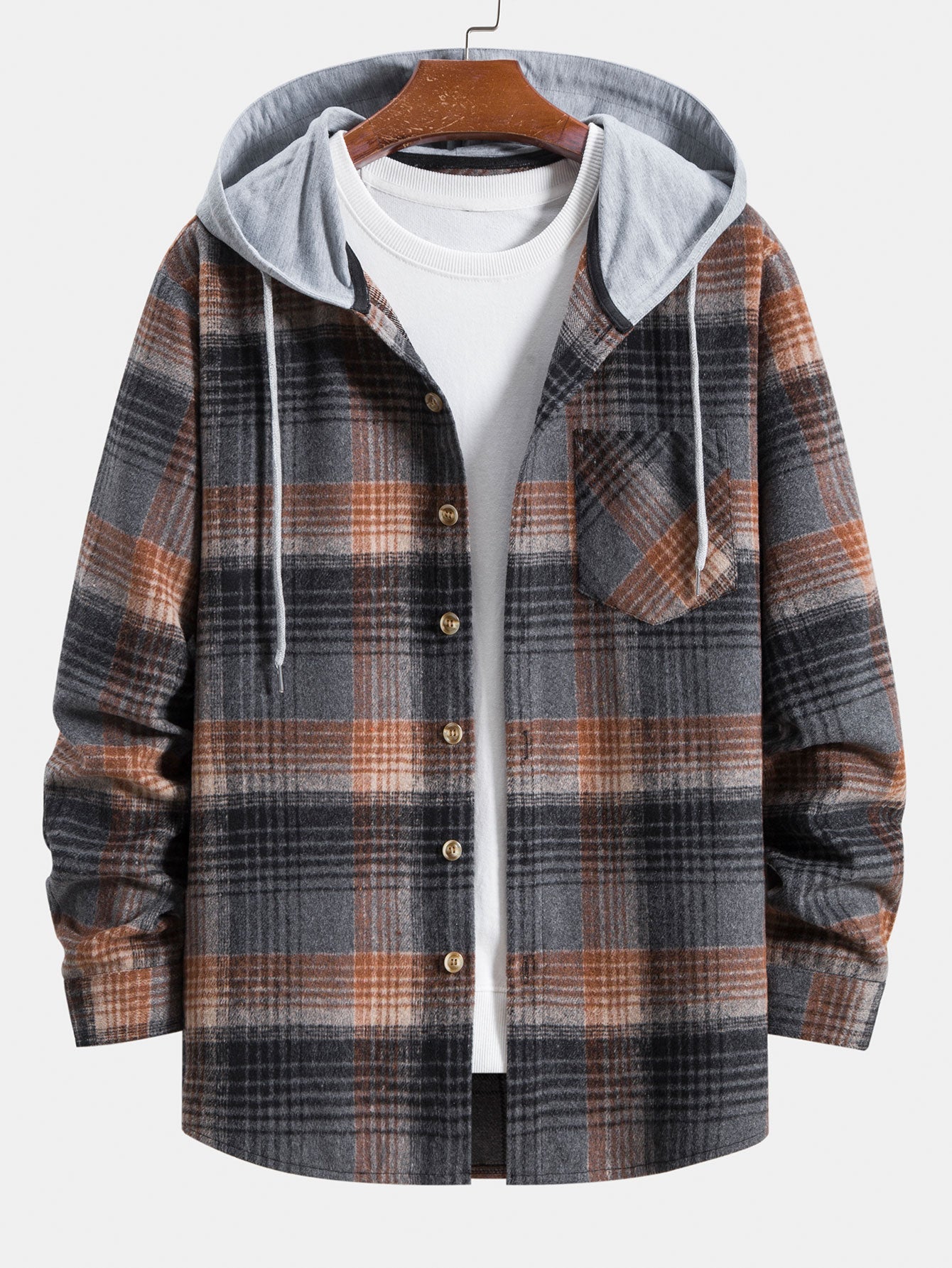 Flannel Plaid Hooded Overshirt-Vacay Outfit