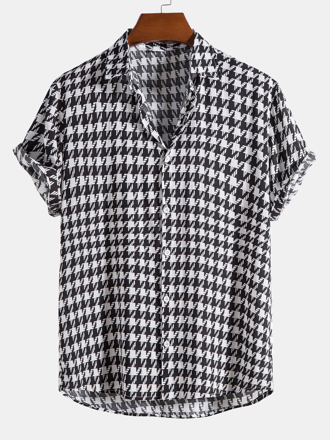 Black and White Geometric Print Shirt-Vacay Outfit