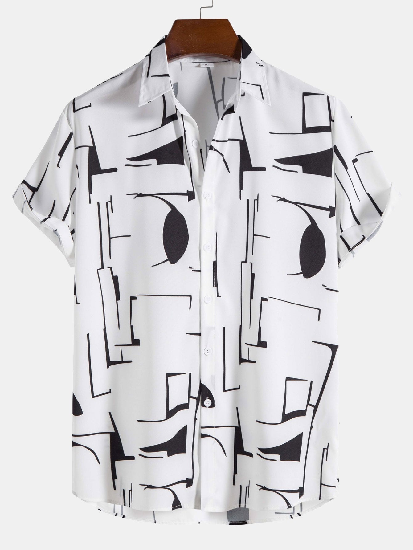 Abstract Print Button Up Shirt-Vacay Outfit