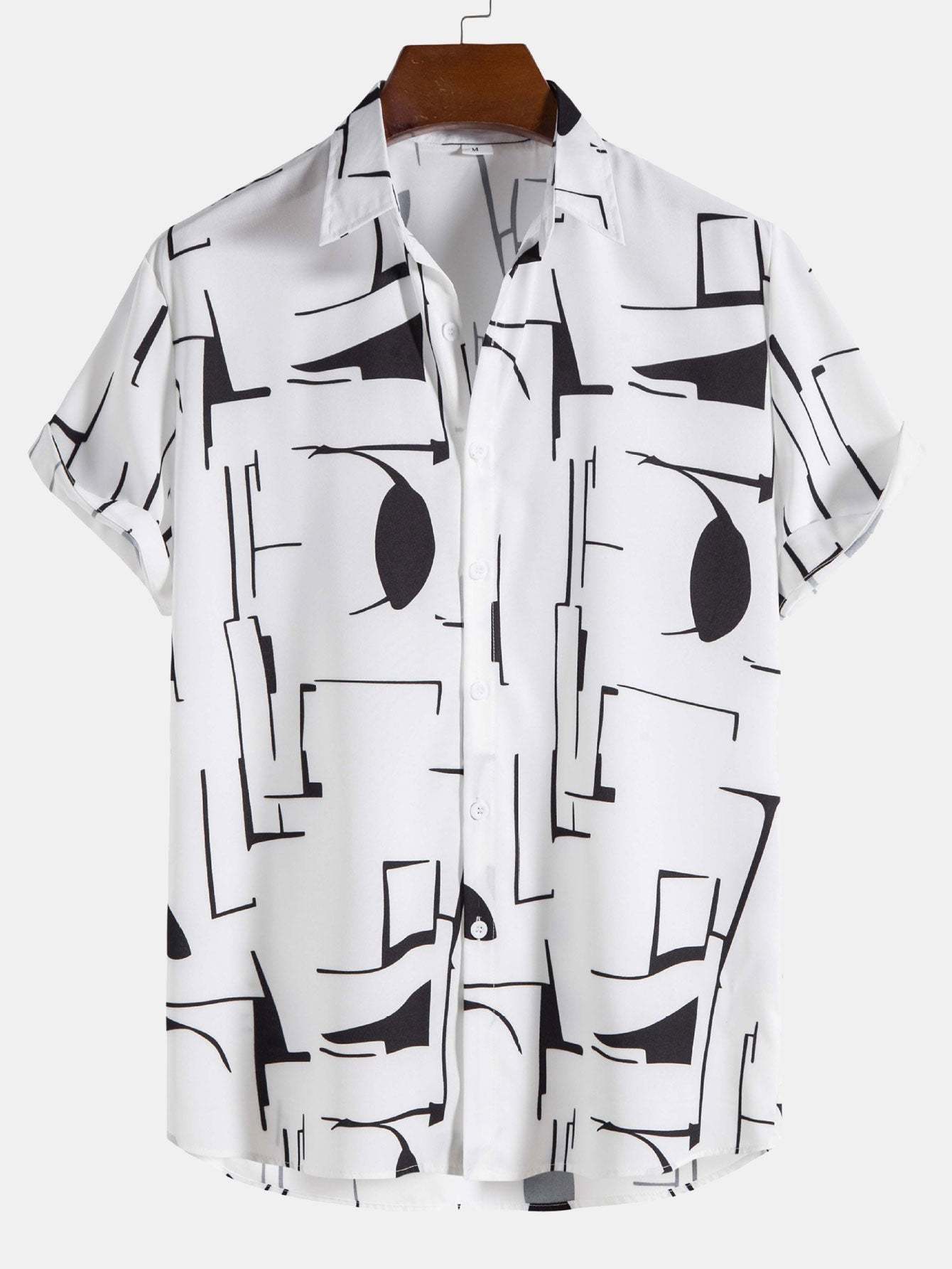 Abstract Print Button Up Shirt-Vacay Outfit