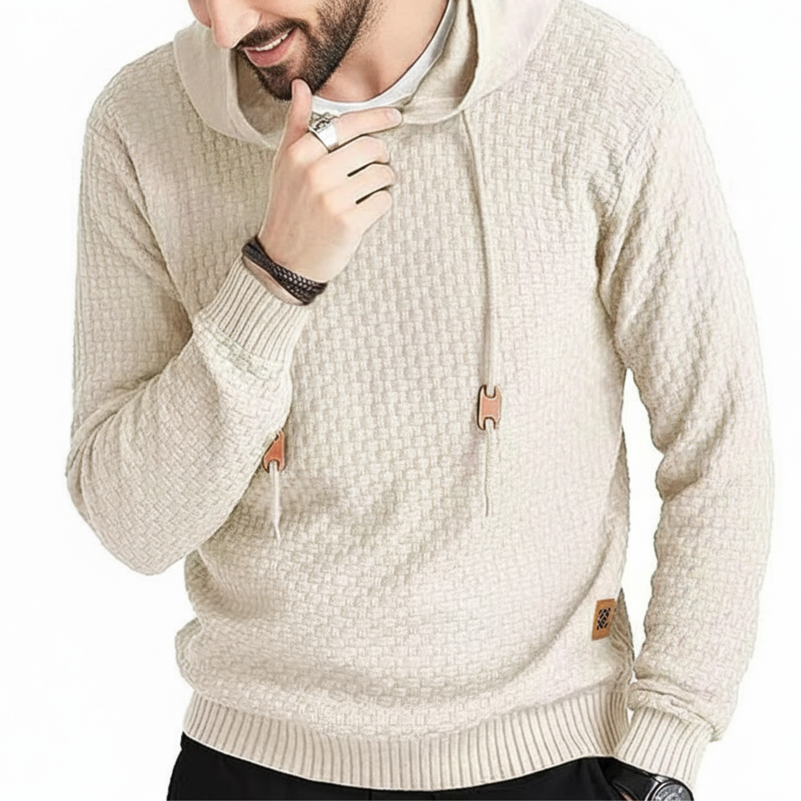 Long Sleeve Solid Knitted Hooded Sweater For Men