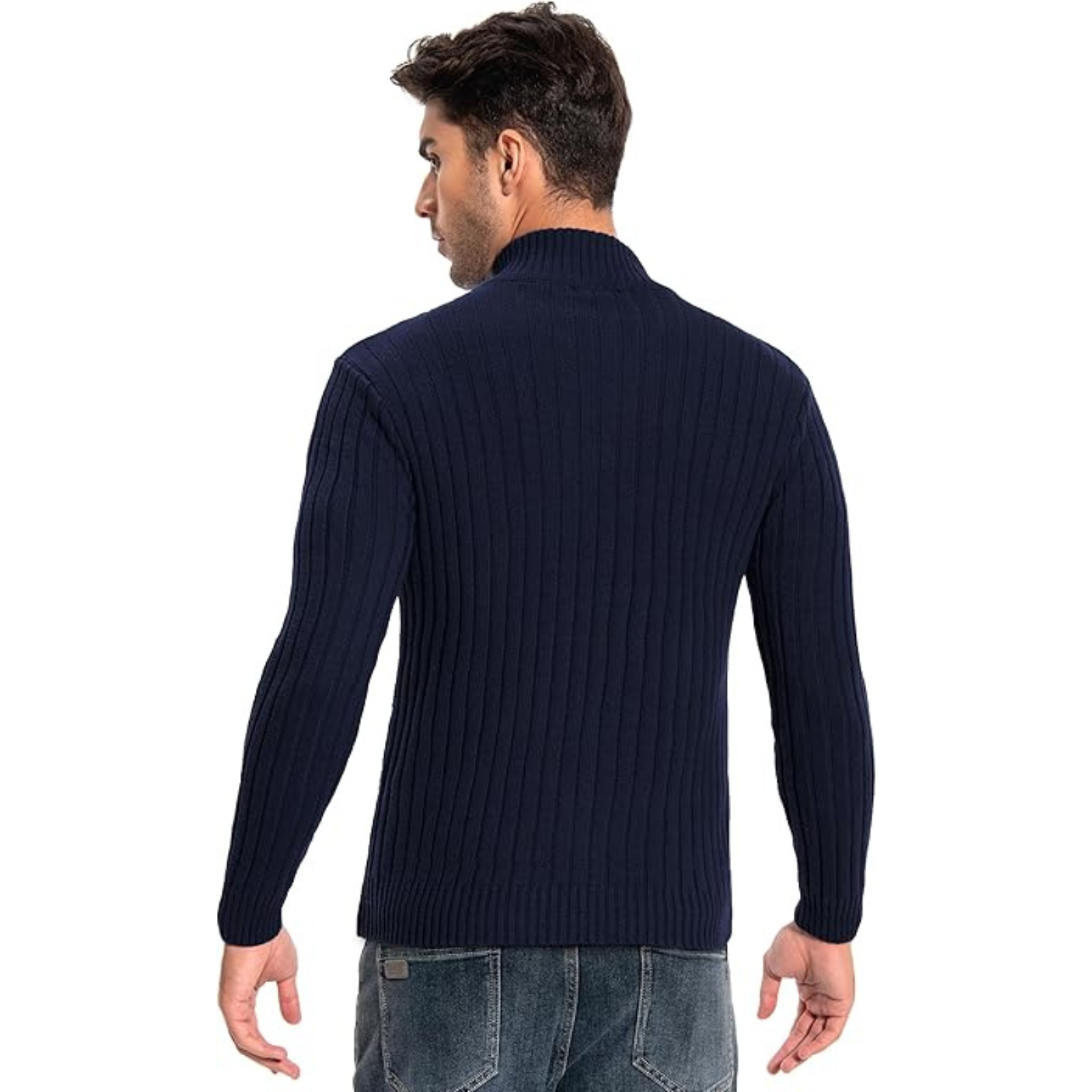 Full Zip Knit Cardigan Sweater With Stand Collar And Pockets