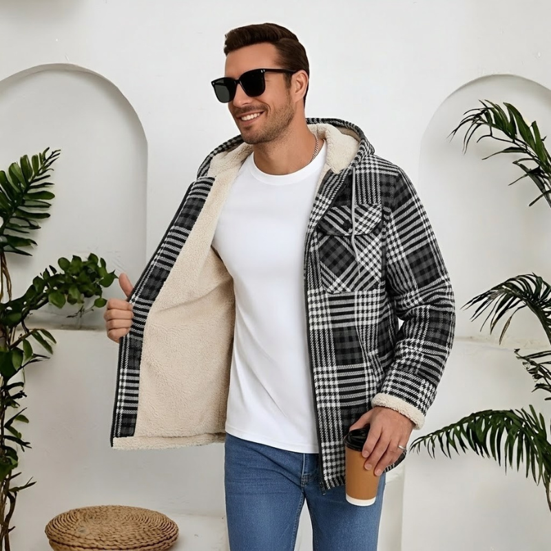 Winter Flannel Zip Up Hoodie For Men