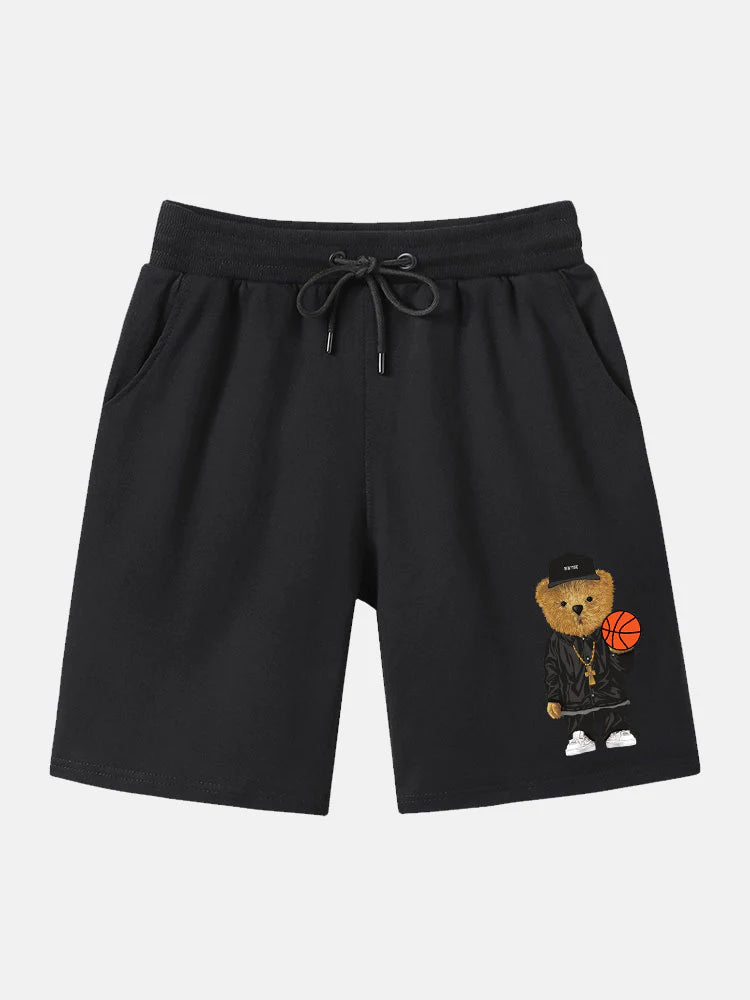 Basketball Bear Print Mid Length Short-Vacay Outfit