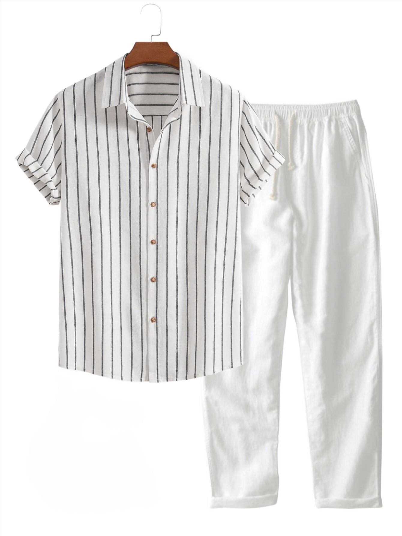 Classic Stripes Shirt And Trousers Set-Vacay Outfit