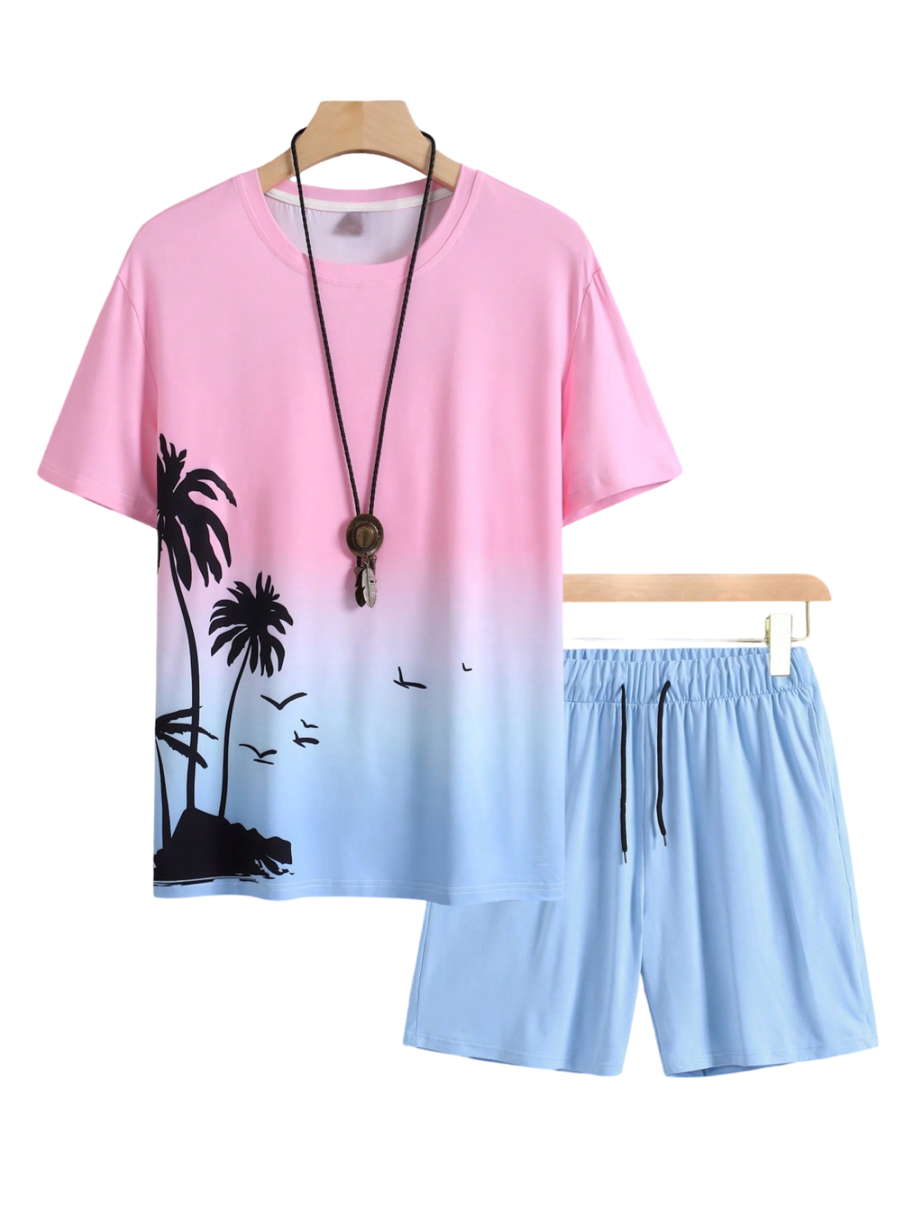 Sunset Palms Tee And Shorts Set-Vacay Outfit