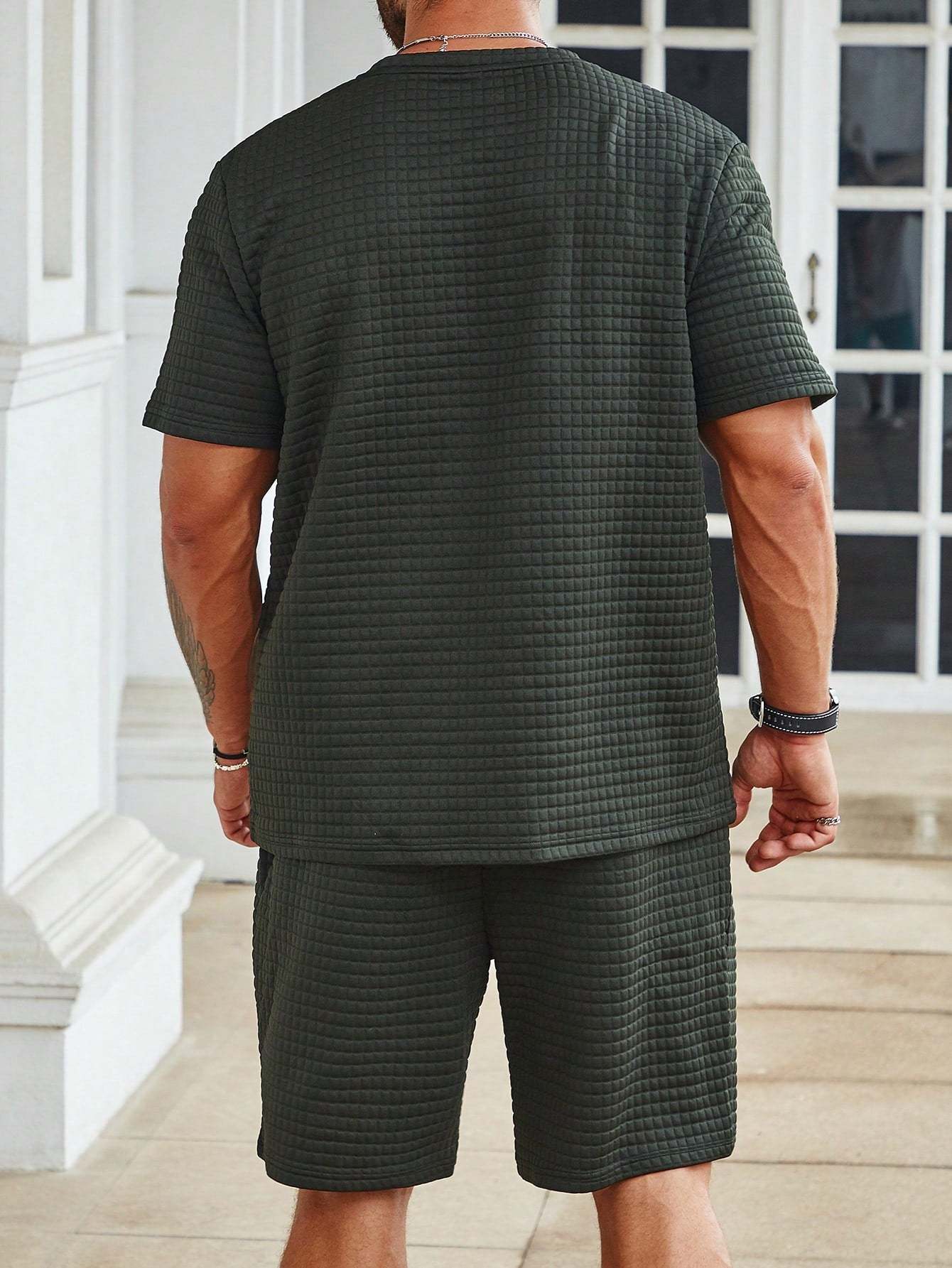 Solid Colored Tee And Drawstring Shorts-Vacay Outfit