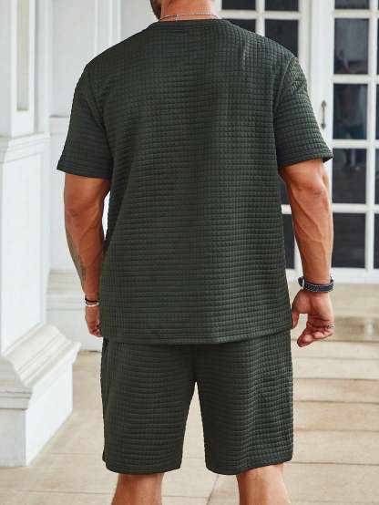 Solid Colored Tee And Drawstring Shorts-Vacay Outfit