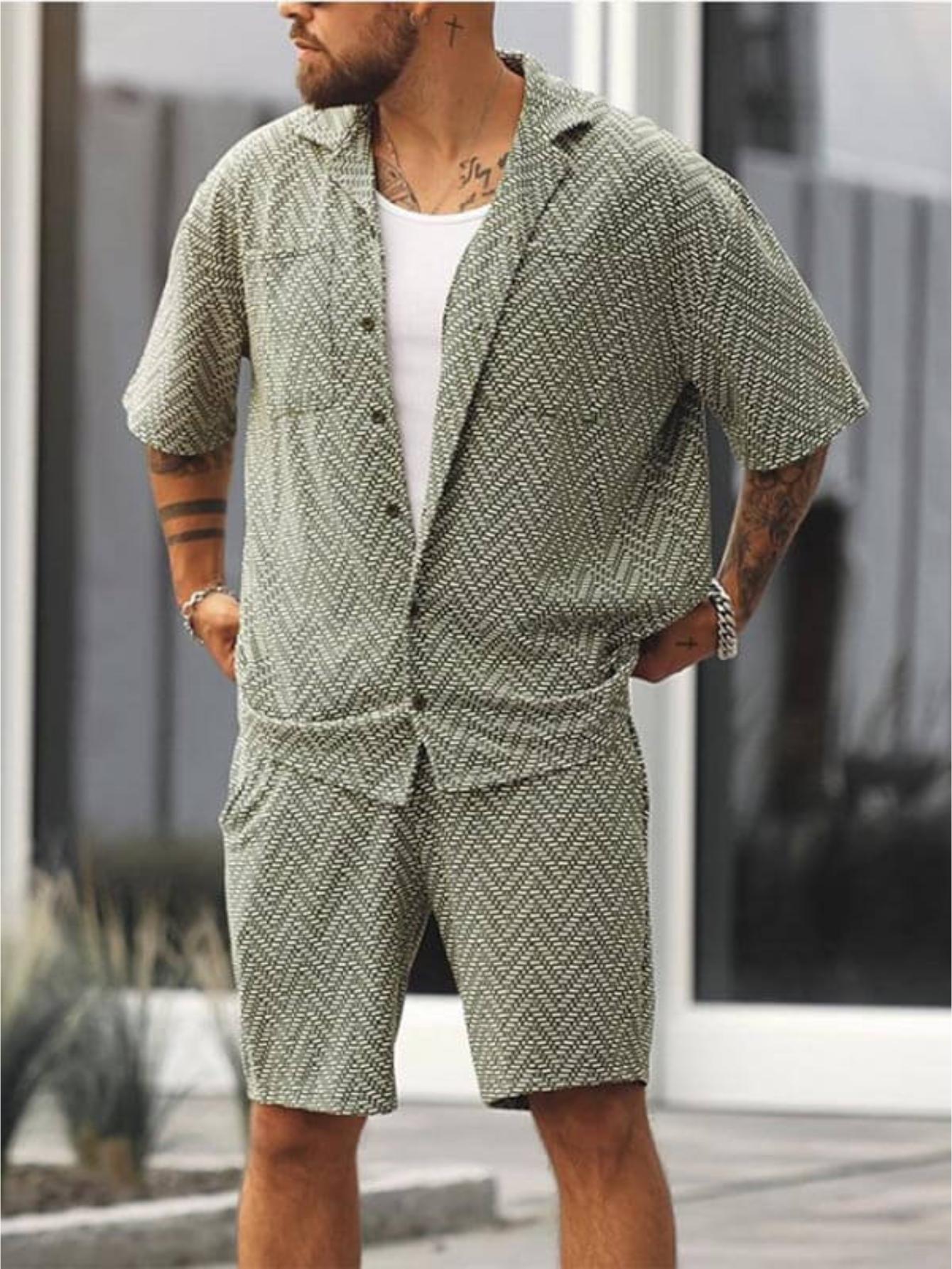 Geometric Patterned Shirt And Shorts Combo Set-Vacay Outfit