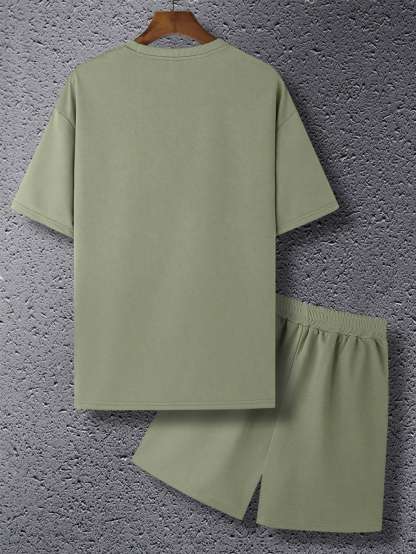 Plain Solid Colored T Shirt And Shorts Set-Vacay Outfit