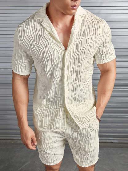 Casual Lapel Shirt And Short Set-Vacay Outfit