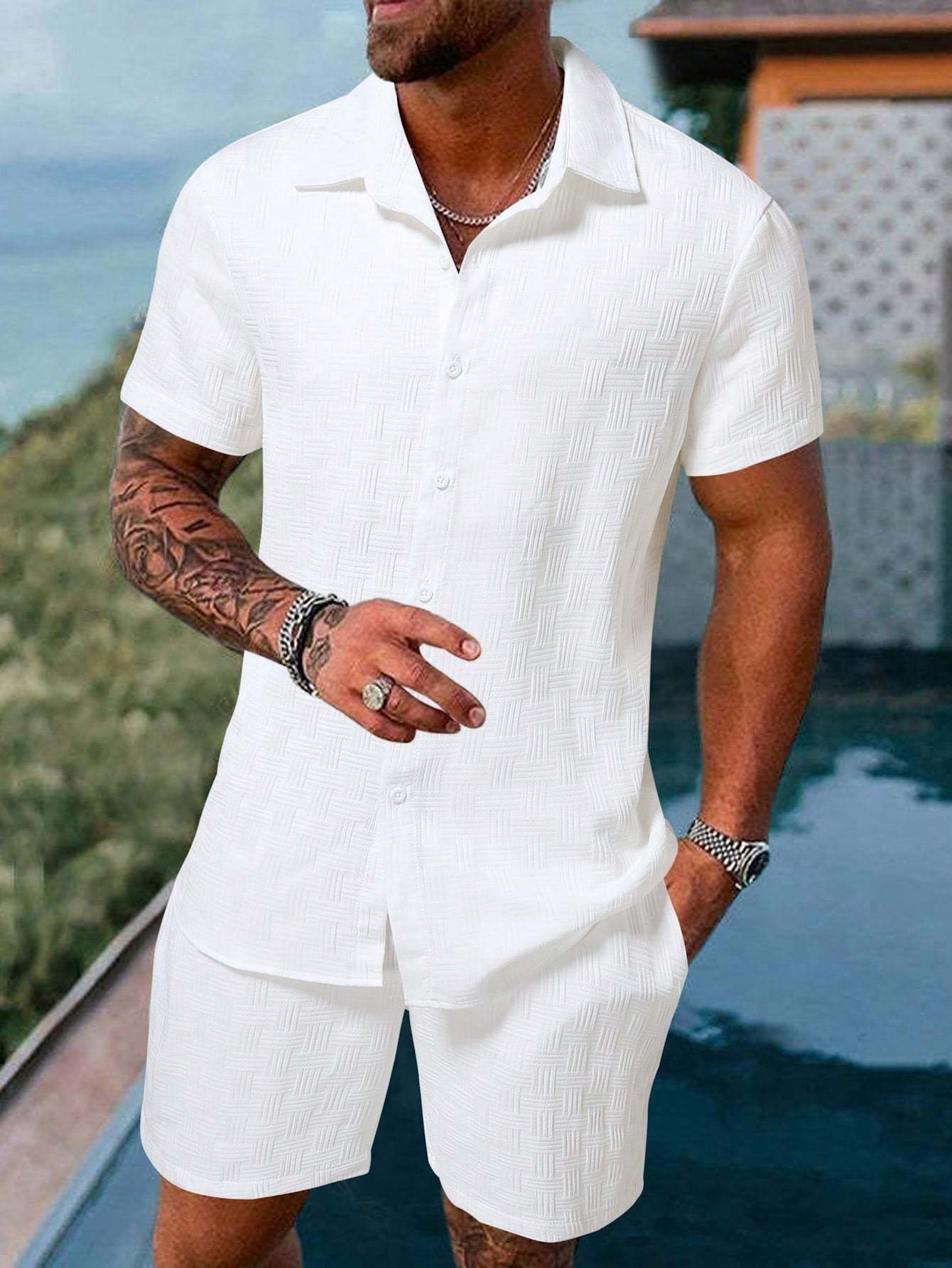 Plain Shirt And Shorts Set-Vacay Outfit