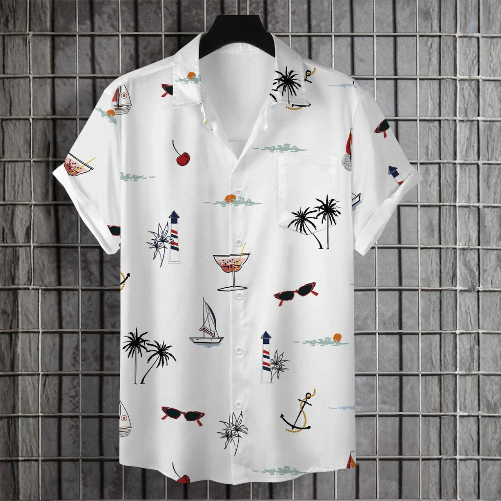 Floral Tree Print Button Up Shirt For Men
