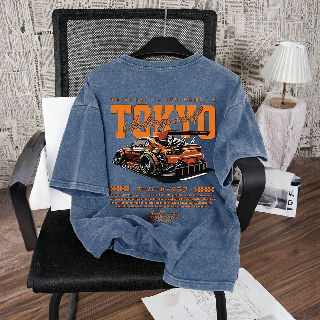 Racing Pattern Slim Washed Vintage Short Sleeve T Shirt For Men