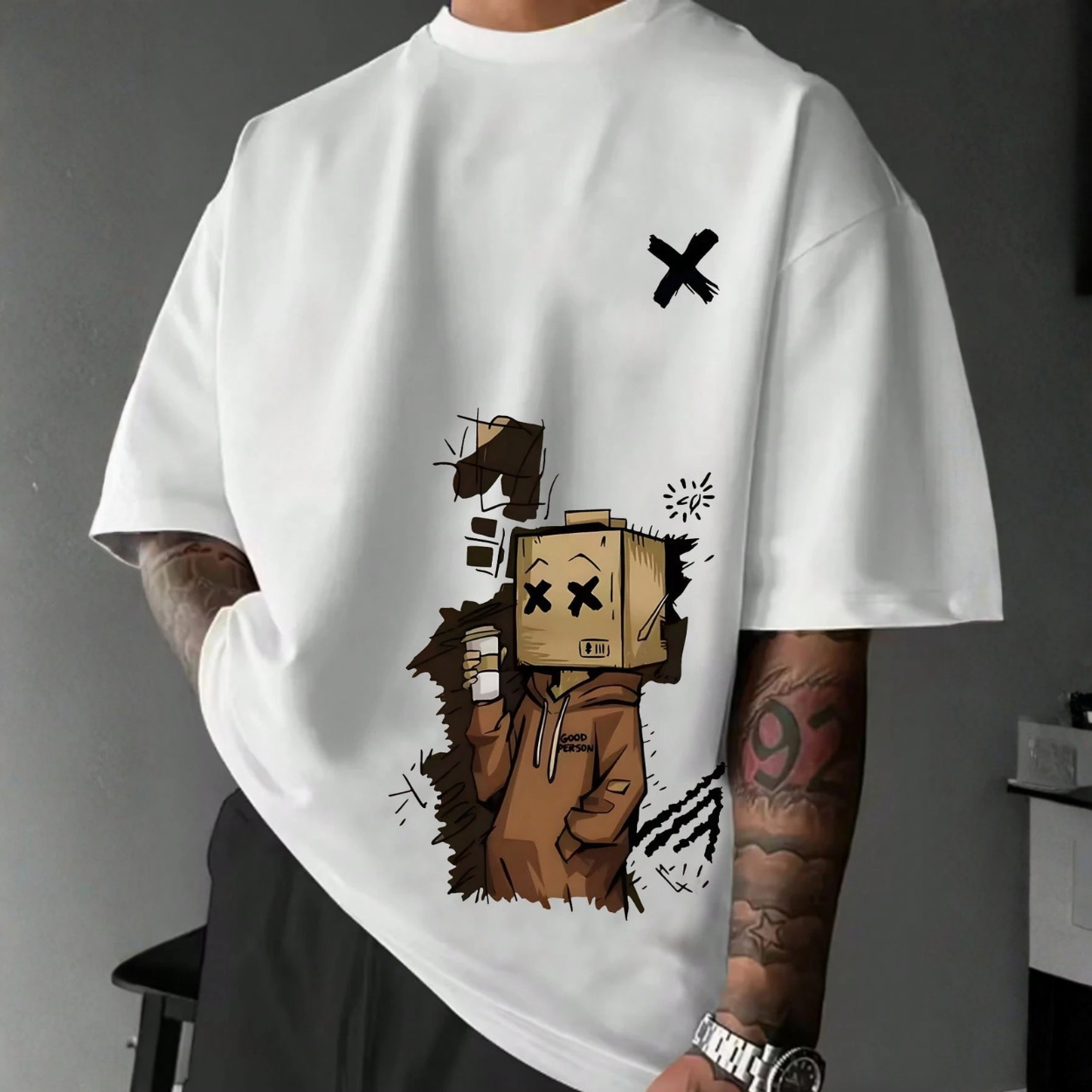 Printed Pattern Round Short Sleeve T Shirt For Men