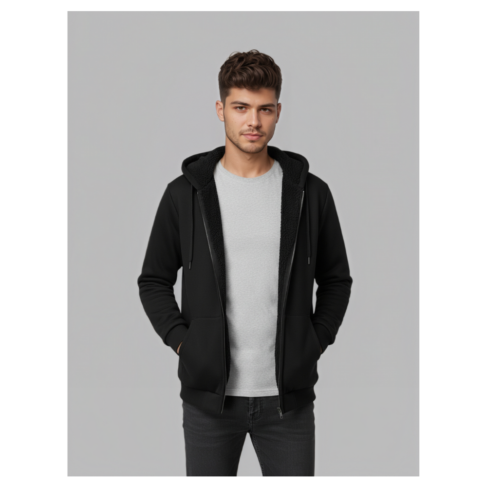 Full Zip Up Thick Sherpa Lined Hooded Sweatshirts
