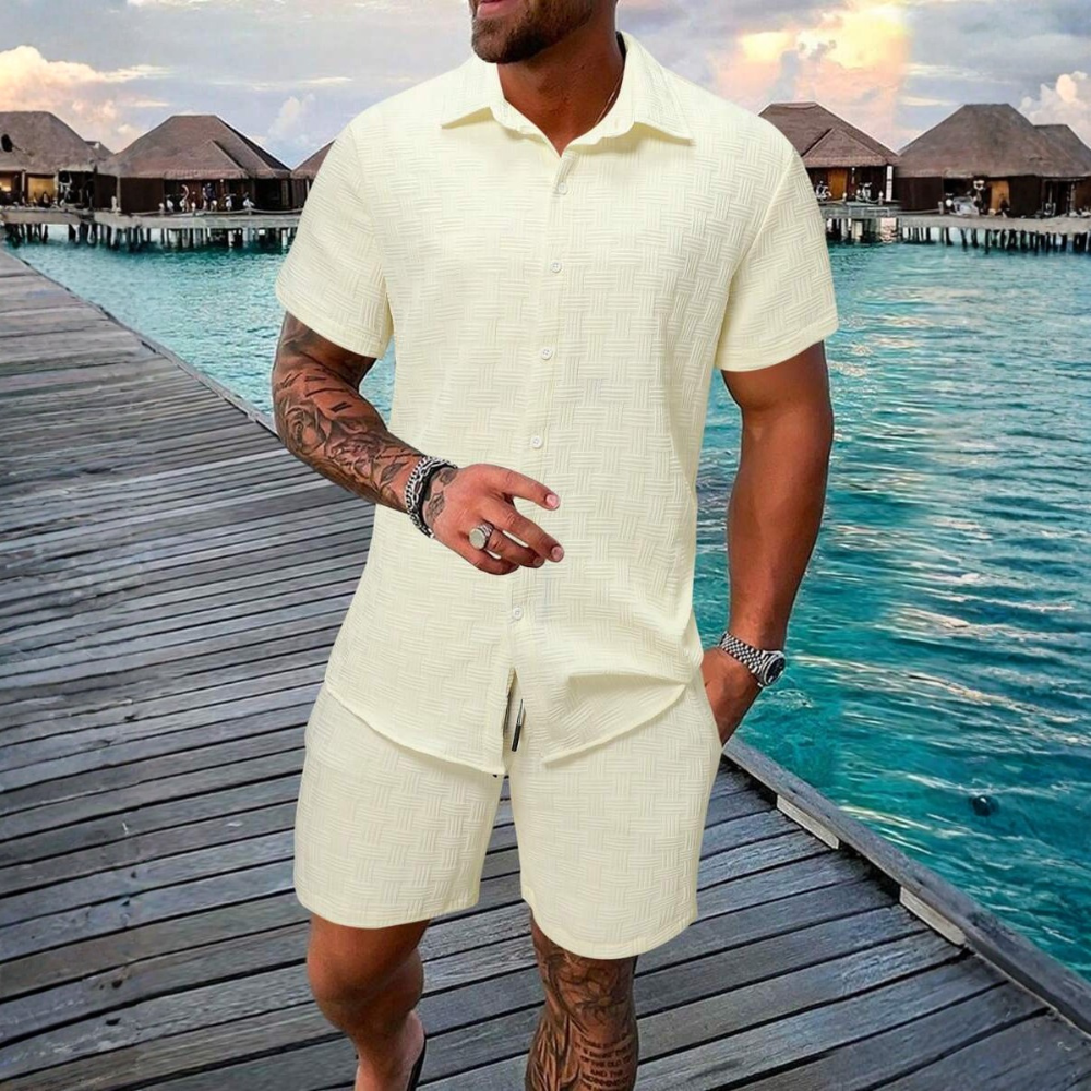 Button Up Shirt And Shorts Set For Men