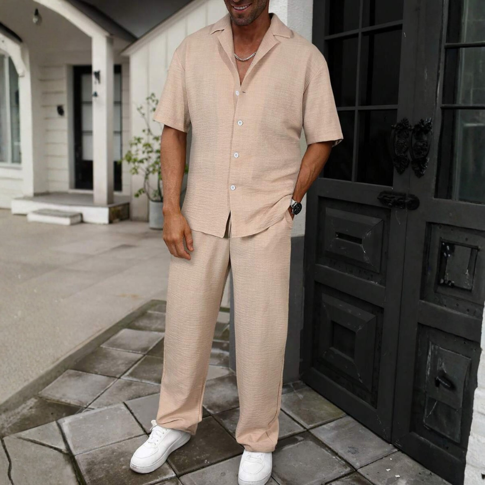Short Sleeve Shirt And Long Pants Set For Men