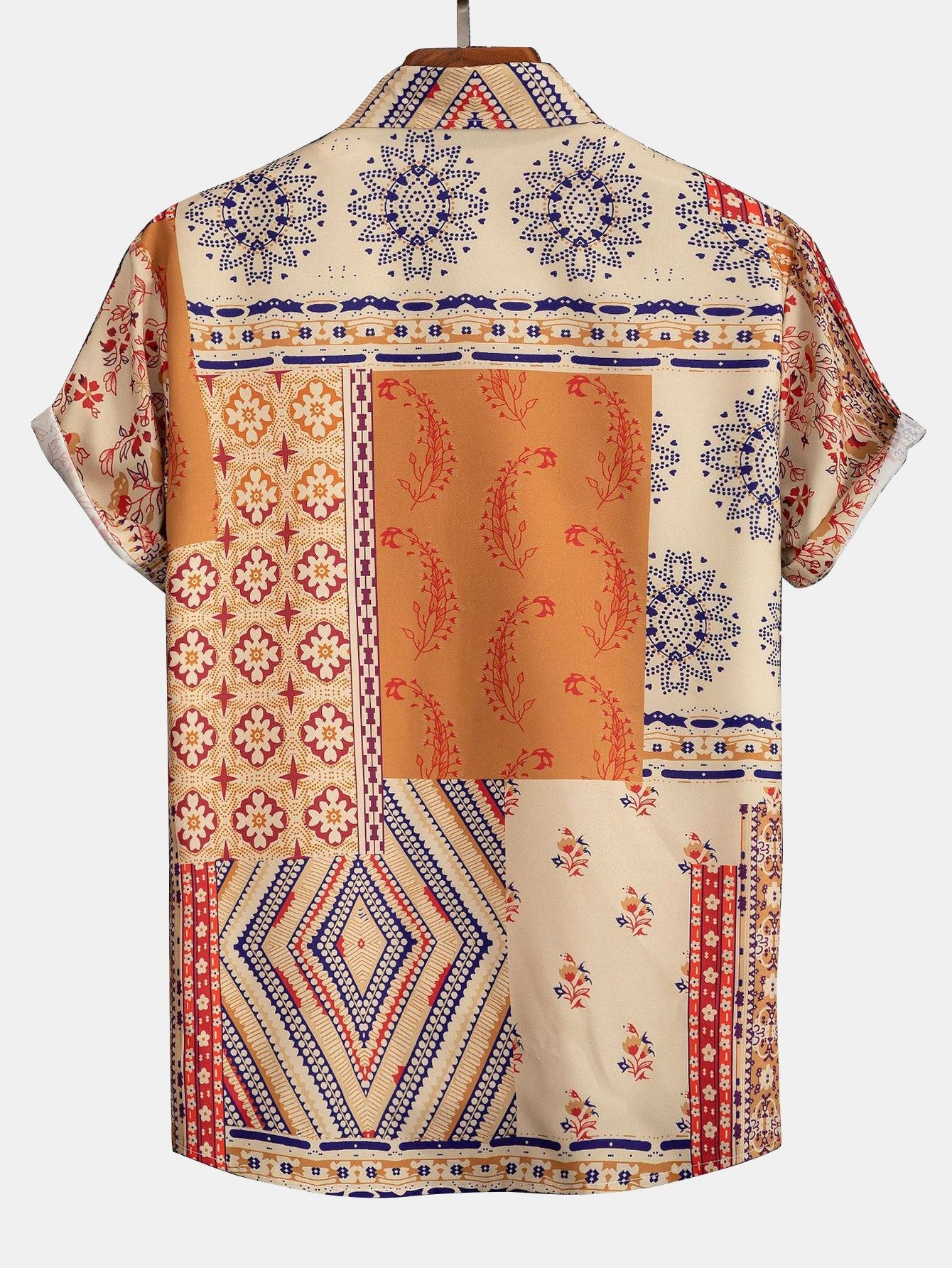 Patchwork Print Short Sleeved Shirt-Vacay Outfit