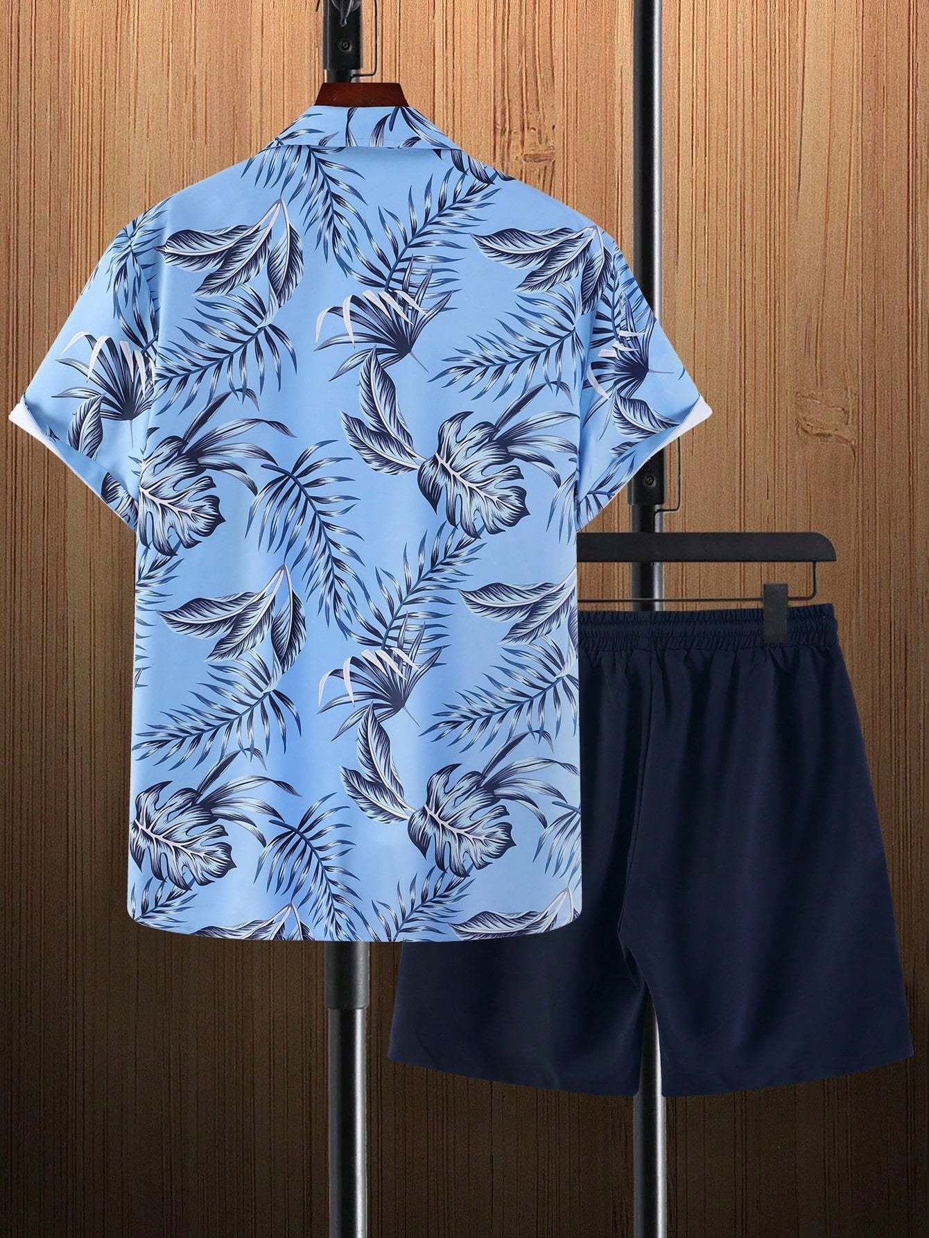 Tropical Print Shirt And Drawstring Shorts-Vacay Outfit
