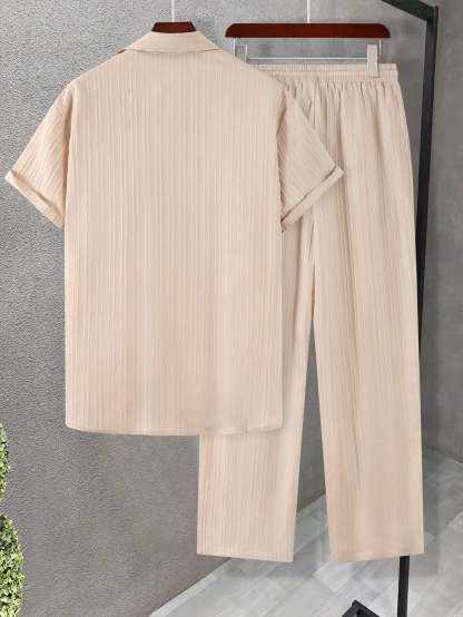 Solid Colored Button Up Shirt And Pants Without Tee-Vacay Outfit