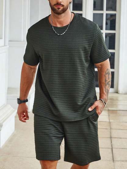 Solid Colored Tee And Drawstring Shorts-Vacay Outfit