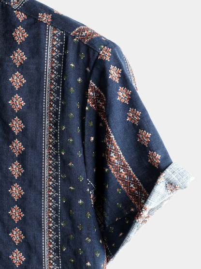 Men Retro Button Up Short Sleeve Shirt-Vacay Outfit