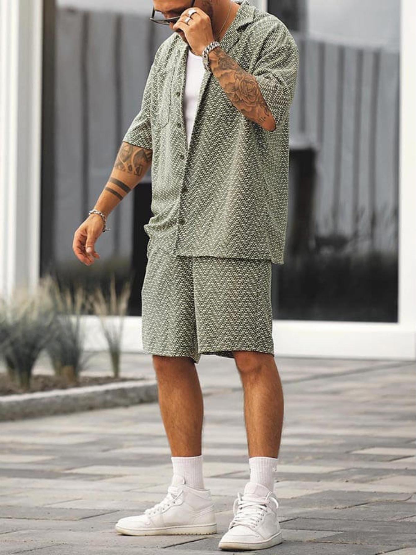 Geometric Patterned Shirt And Shorts Combo Set-Vacay Outfit