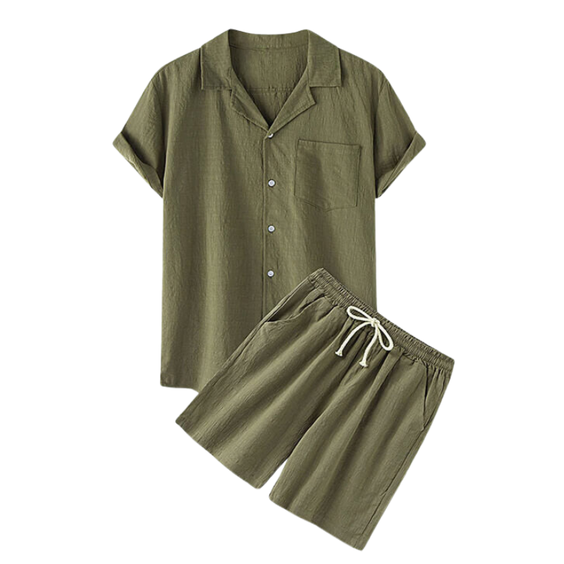 Solid Color Casual Short Sleeved Shirt And Shorts Set-Vacay Outfit