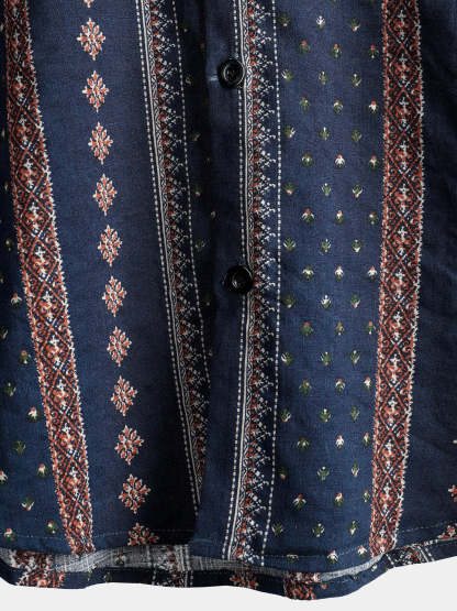 Men Retro Button Up Short Sleeve Shirt-Vacay Outfit