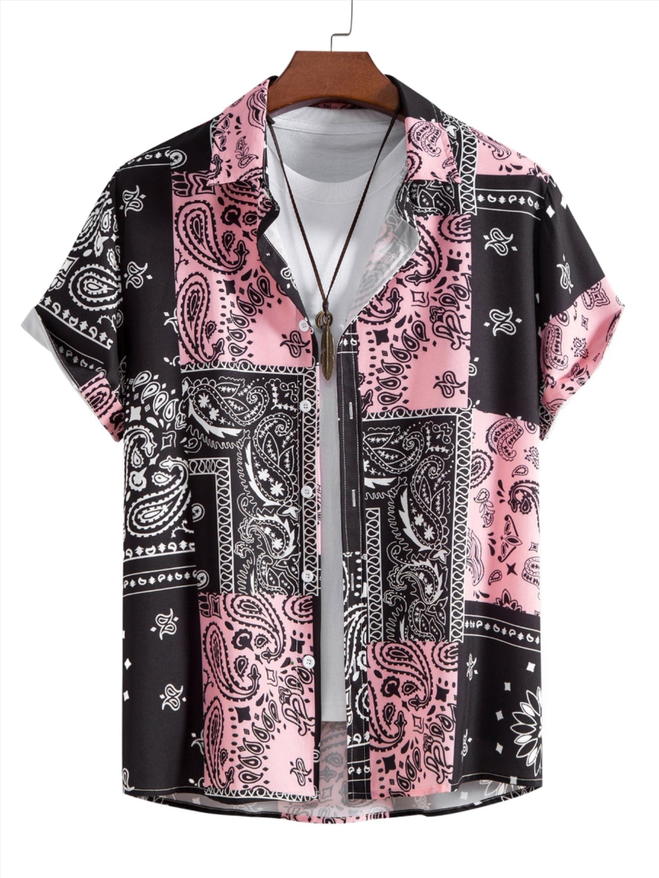 Patchwork Bandana Print Casual Shirt-Vacay Outfit
