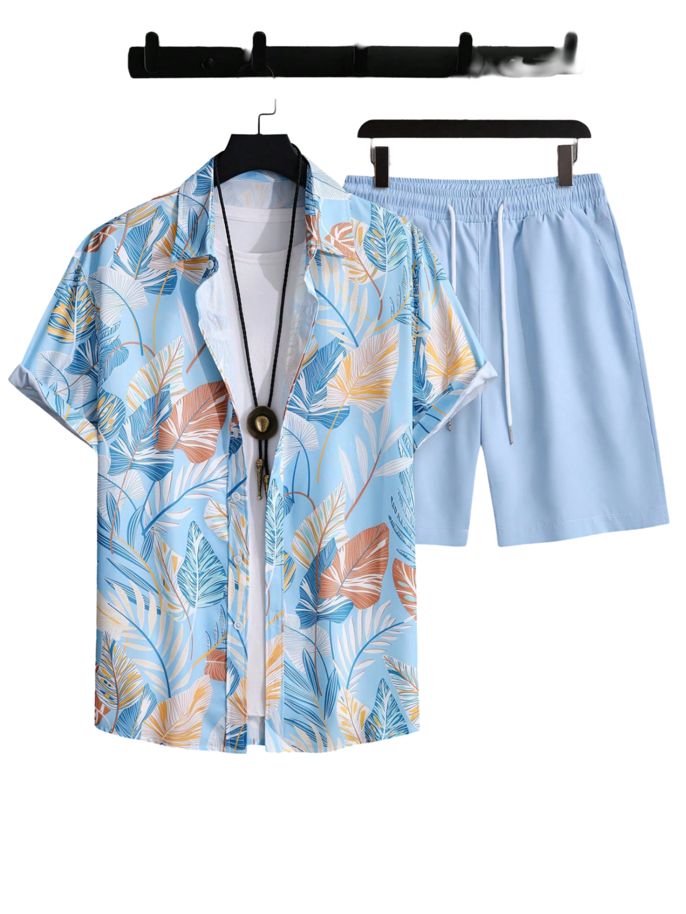 Leaf Print Short Sleeve Shirt And Shorts Set-Vacay Outfit