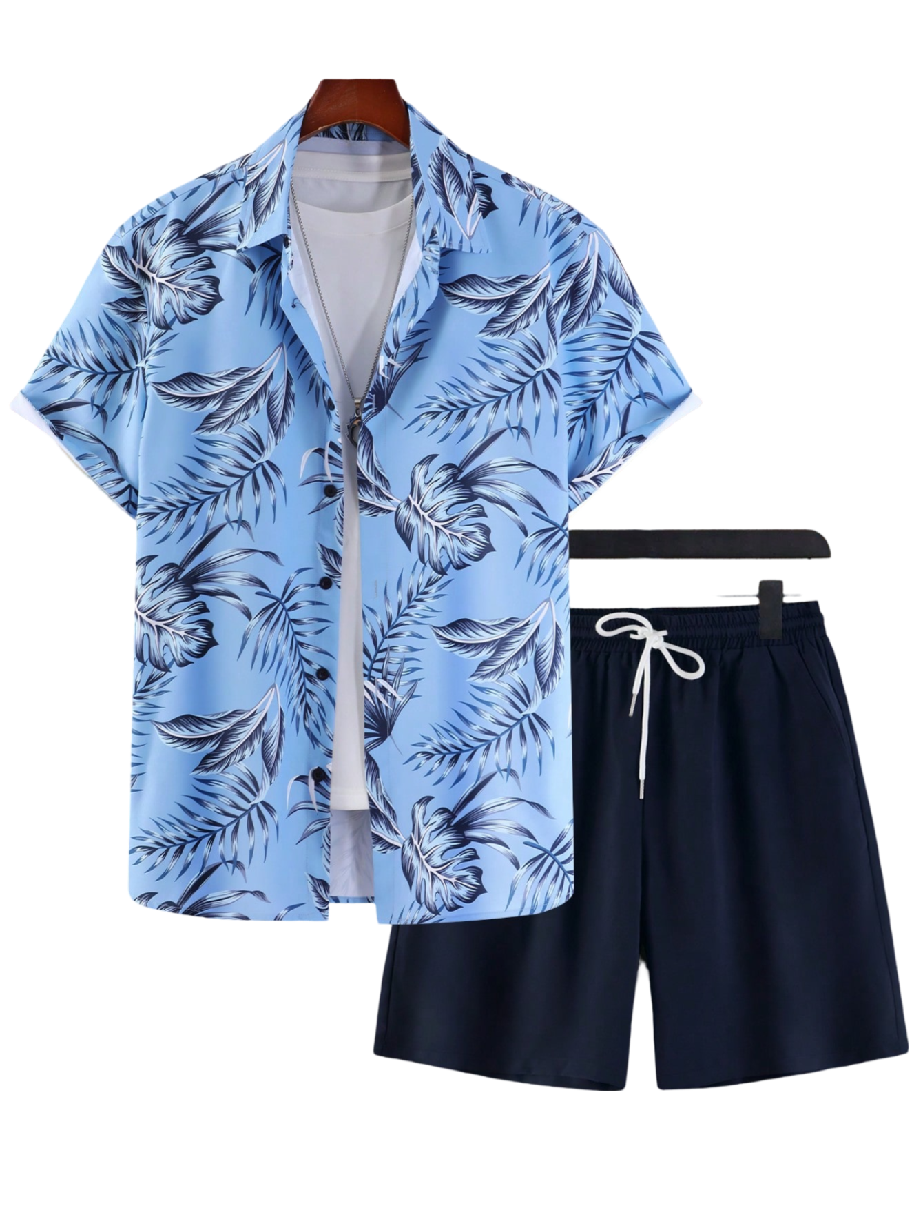 Tropical Print Shirt And Drawstring Shorts-Vacay Outfit