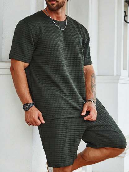 Solid Colored Tee And Drawstring Shorts-Vacay Outfit