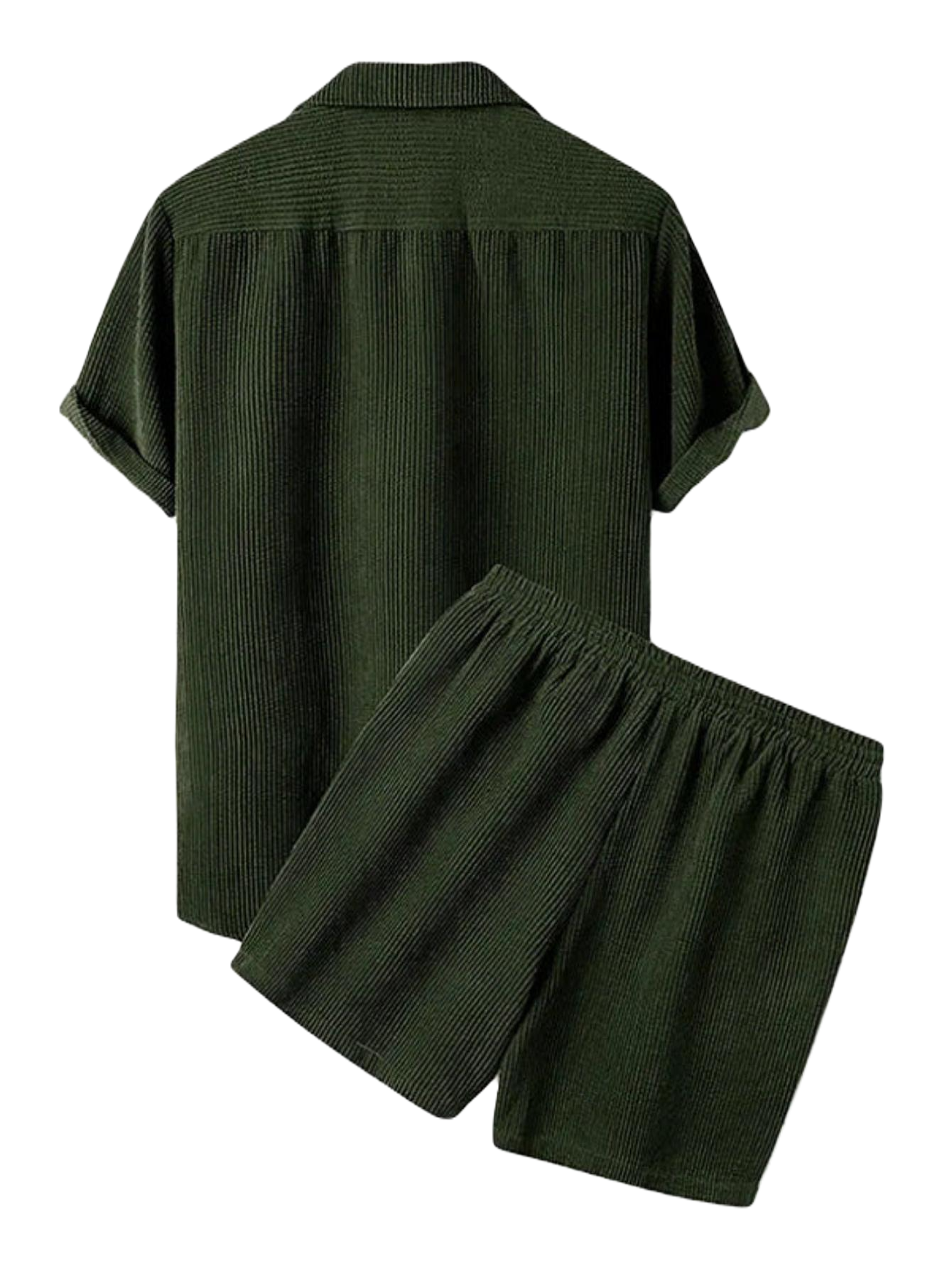 Corduroy Casual Lapel Shirt Shorts Set-Vacay Outfit
