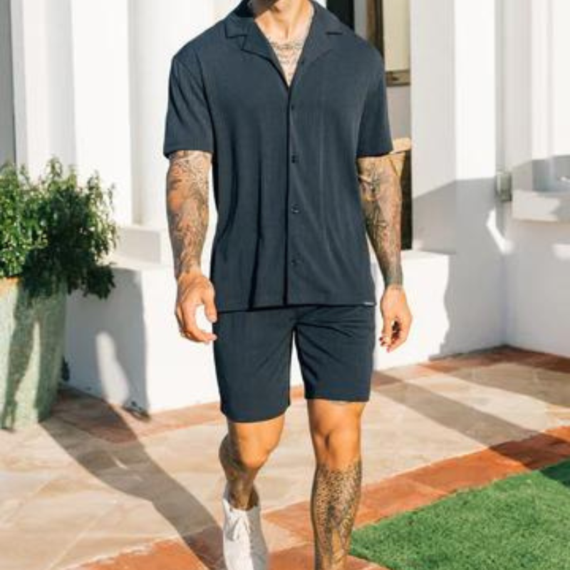 The Riviera Revere Shirt With Midnight Elegance-Vacay Outfit