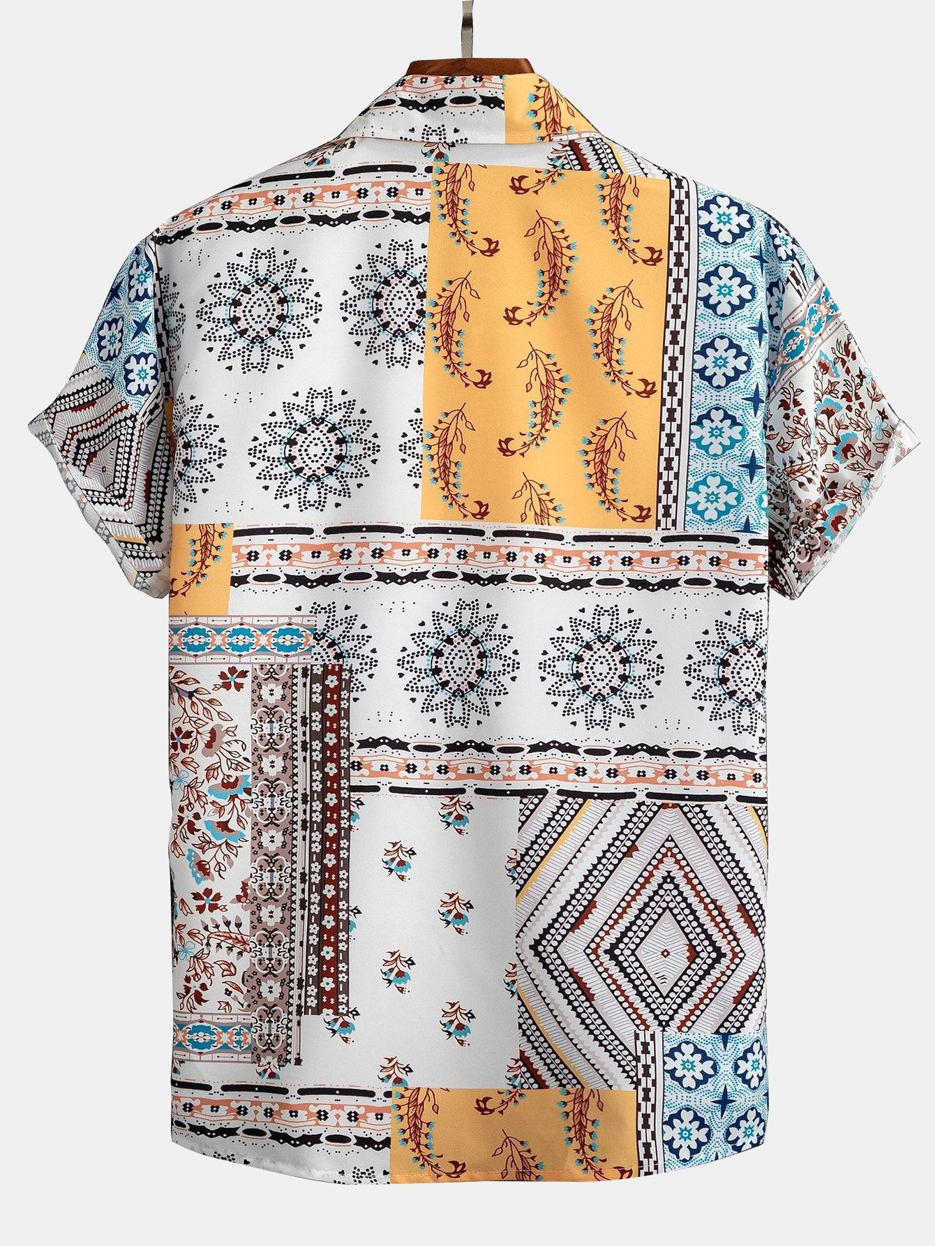 Patchwork Print Short Sleeved Shirt-Vacay Outfit