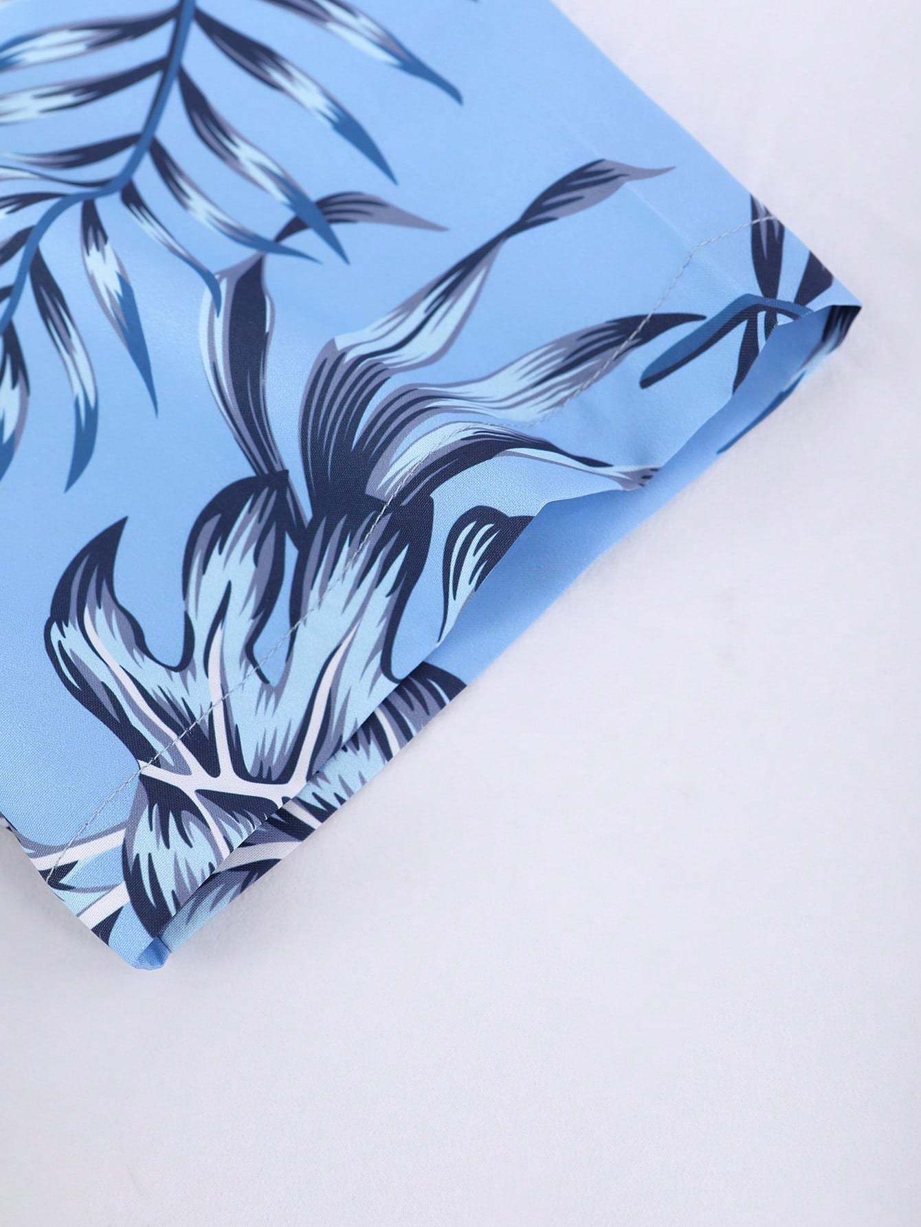 Tropical Print Shirt And Drawstring Shorts-Vacay Outfit