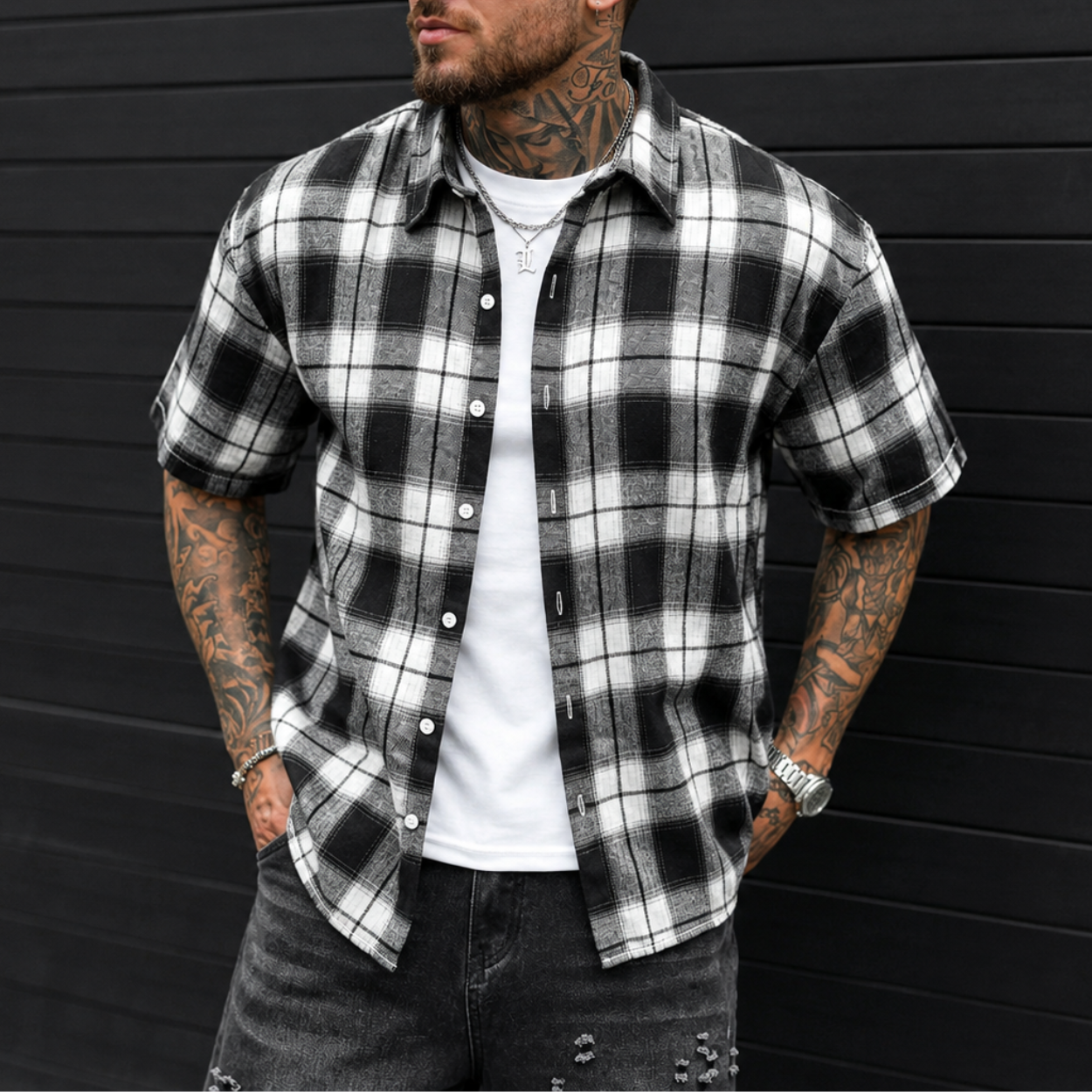 Casual Retro Checkered Short Sleeve Shirt For Men